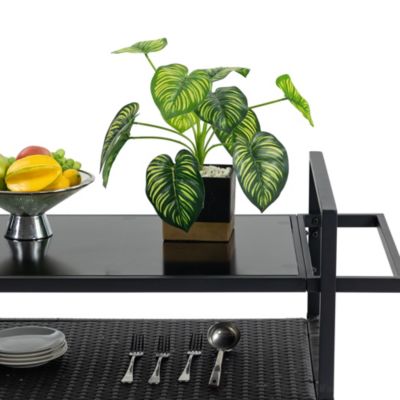 Streamdale Wicker Bar Cart with Wheels, Glass Top