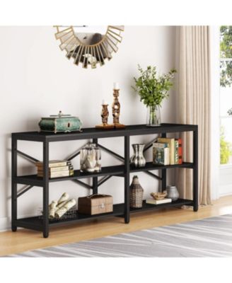 70.9 Inch Extra Long Console Table, Modern Sofa Table Behind Couch Table with Storage Shelves, 3-Tier Industrial Hallway Entryway Table for Living Room, 3 Shelf Bookshelf(Black)