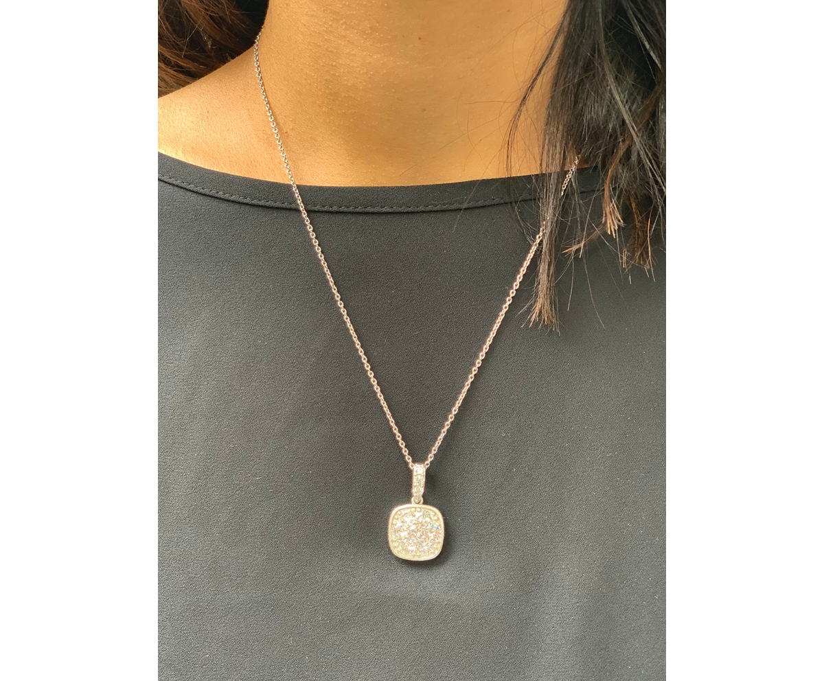 Rivka Friedman White Rhodium Clad Cubic Zirconia Square Pendant Necklace - Silver with clear cz