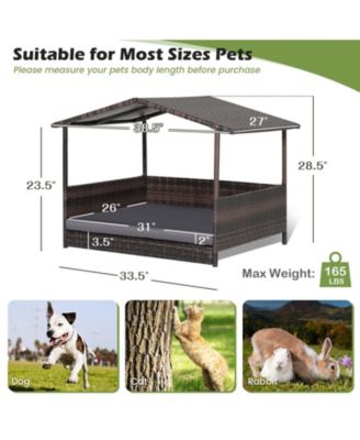 Outdoor Wicker Dog House with Weatherproof Roof