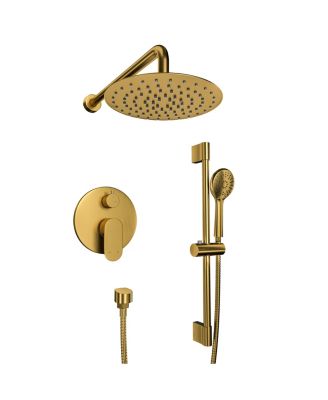 LUCKY ONE 9" Wall Mounted Rainfall Shower System Set with Hanheld Spray & Slide Bar, Brushed Gold