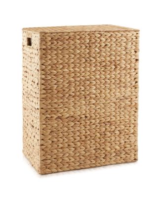 Large Laundry Hamper with Lid and Removable Liner Bag - Natural, Woven Water Hyacinth Laundry Basket for Clothes