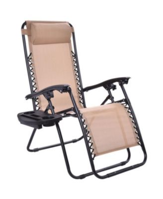 Outdoor Folding Zero Gravity Reclining Lounge Chair with Utility Tray
