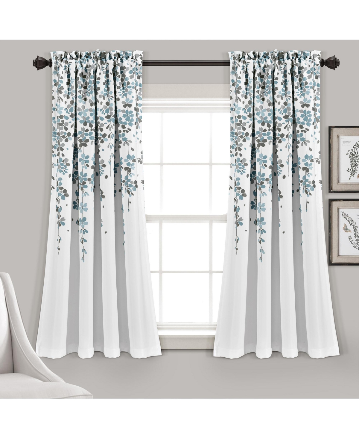 Lush Decor Weeping Flower Light Filtering Window Curtain Panels - Blue