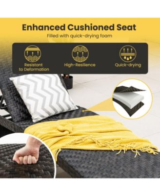 Folding Padded Rattan Patio Chaise Lounge with Adjustable Backrest and Quick Dry Foam