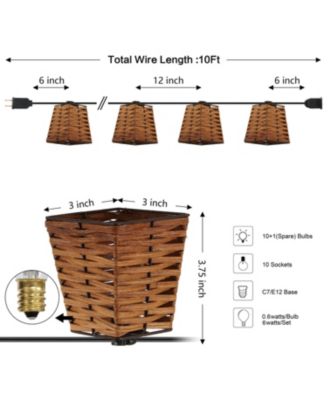 Quinn 10-Light Indoor/Outdoor 10 ft. Classic Vintage LED G40 Square Bamboo Shaded String Lights, Brown
