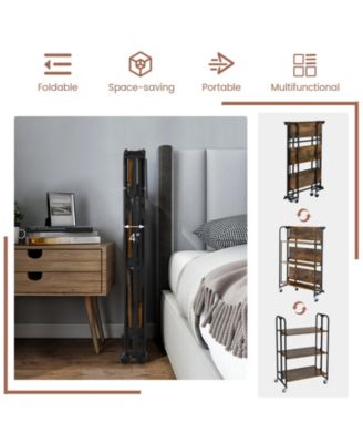 Foldable Rolling Cart with Storage Shelves for Kitchen-3-Tier