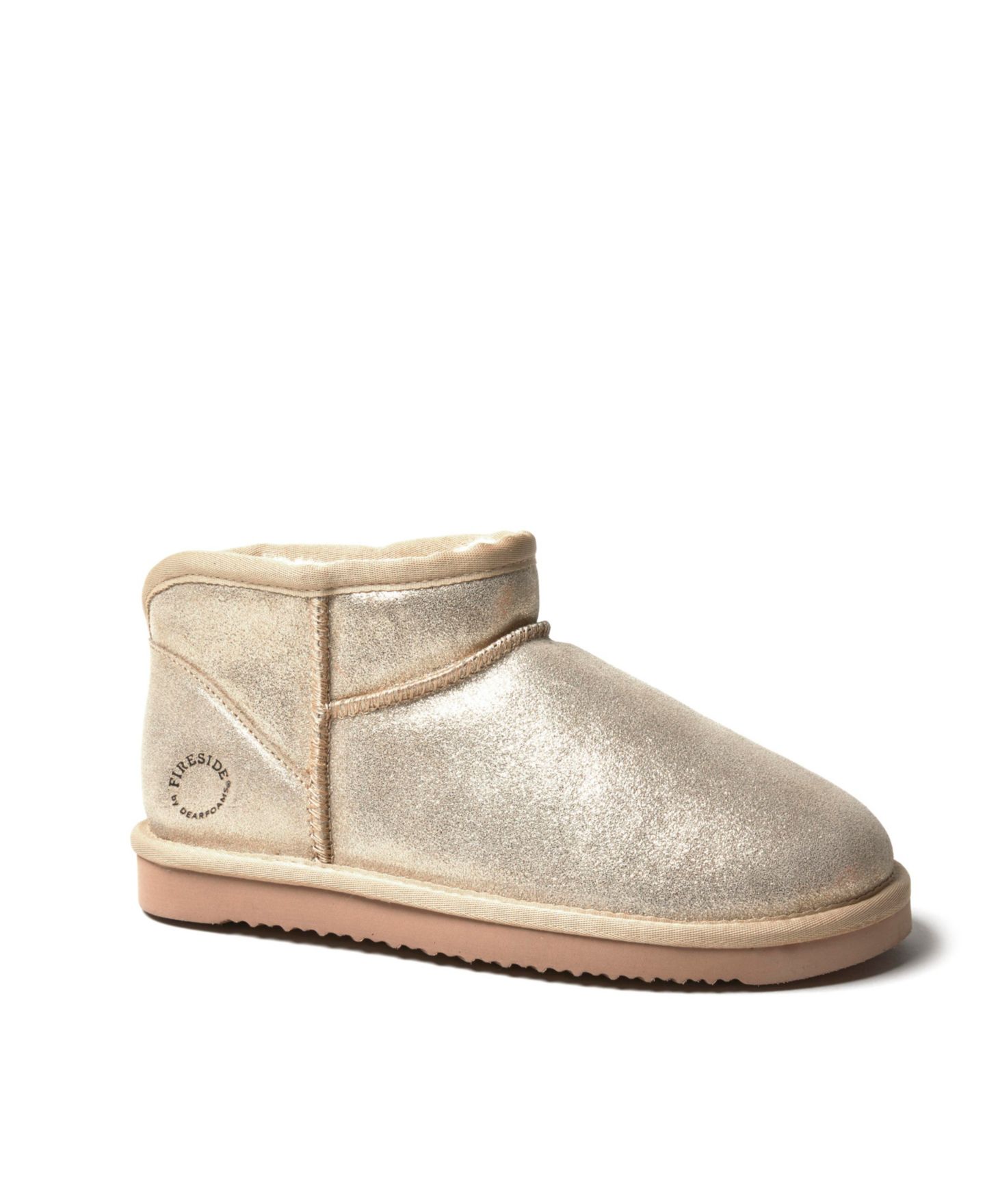 Женские ботинки Dearfoams Fireside by Riverland Genuine Shearling Micro Bootie, цвет: Золотой — фото 1
