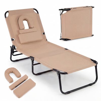 Beach Chaise Lounge Chair with Face Hole and Removable Pillow