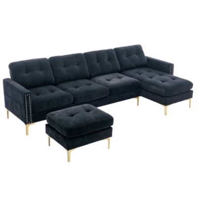 110" L-Shape Convertible Sectional Sofa with Ottoman