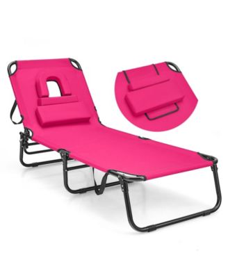 Beach Chaise Lounge Chair with Face Hole and Removable Pillow