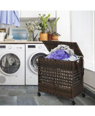 110L 2-Section Laundry Hamper with 2 Removable and Washable Liner Bags