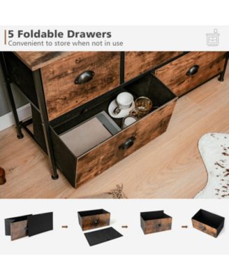 Dresser Organizer with 5 Drawers and Wooden Top-Rustic Brown