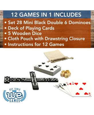 WE Games Mini Double 6 Dominoes, Dice and Card Travel Game
