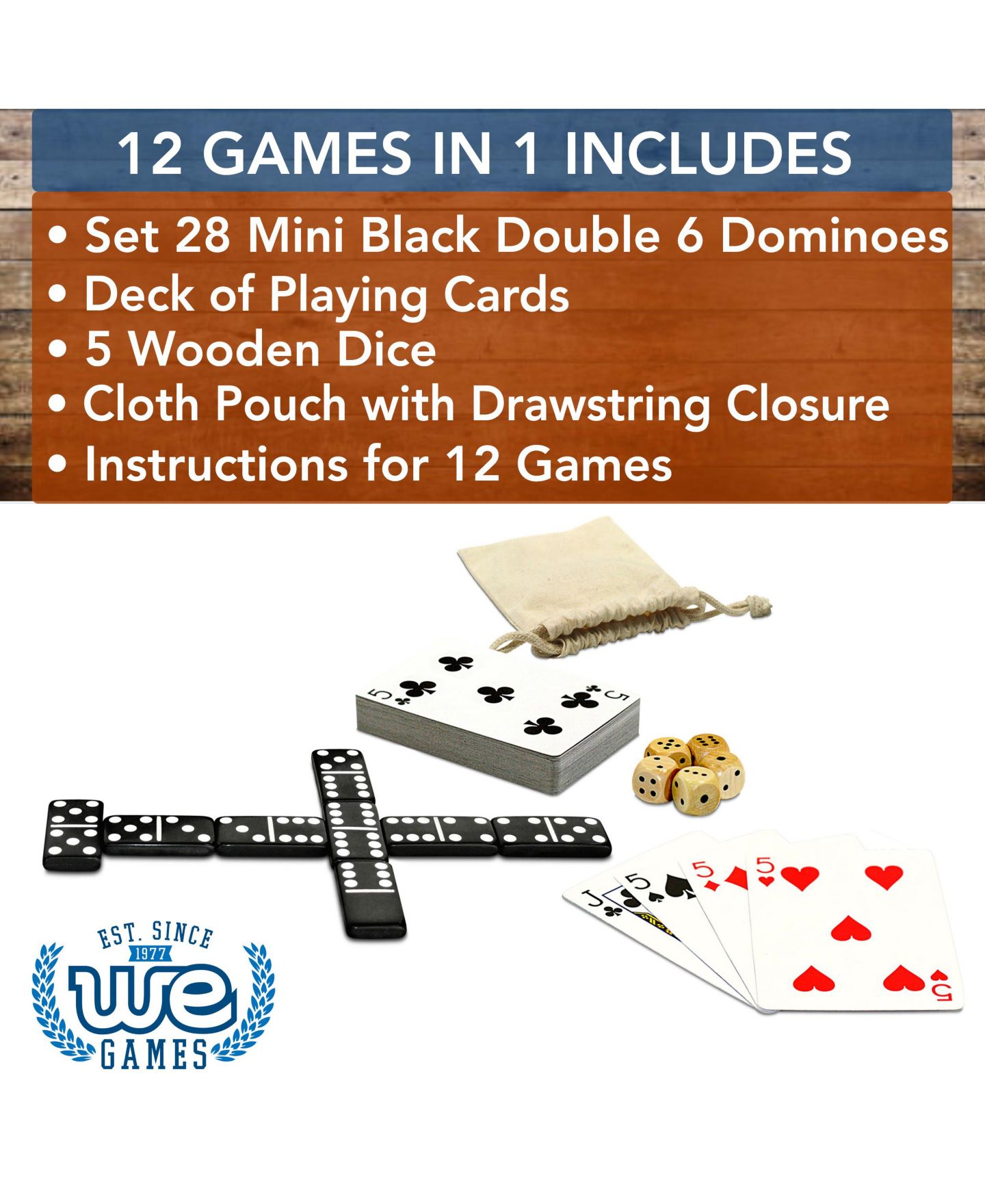Детские игрушки Bobby Fischer WE Games Mini Double 6 Dominoes, Dice and Card Travel Game, цвет: Чёрный — фото 5