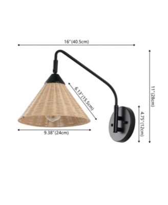 Kiawah 11" 1-Light Vintage Coastal Rattan/Metal Swing Arm LED Sconce, Black/Natural