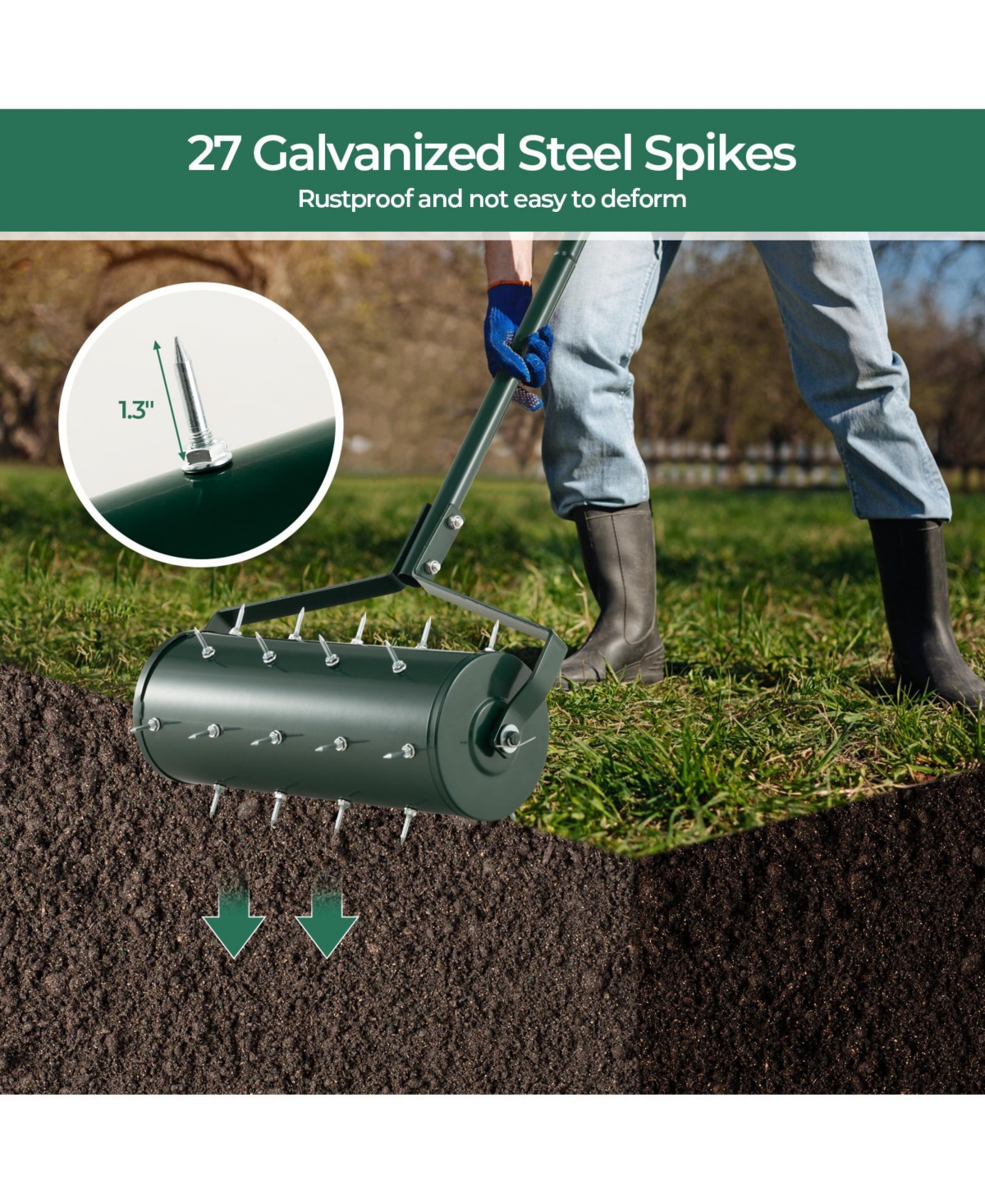Slickblue Manual Lawn Aerator with Detachable Handle Filled with Sand or Stone