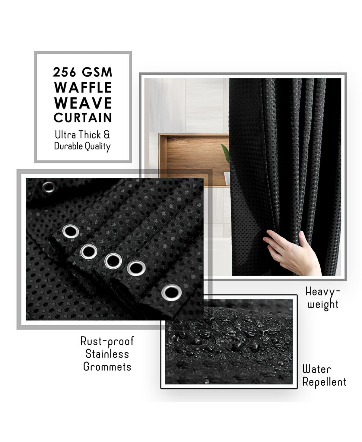 Clara Clark Heavy Duty Fabric Water-resistant Shower Curtains - Waffle Design - 72