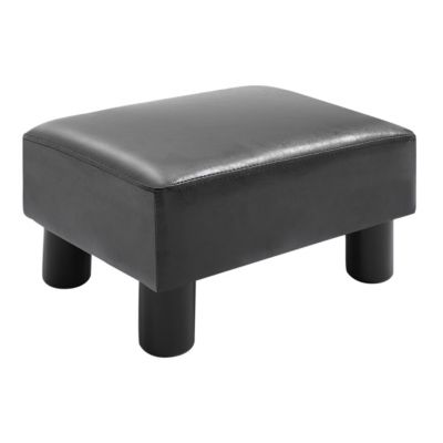 Small Faux Leather Ottoman Footrest, Black