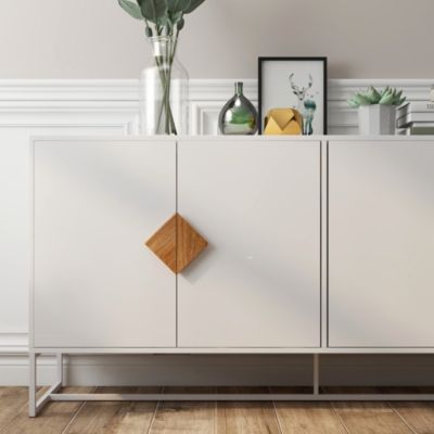 Square-Handled Solid Wood Sideboard with 4 Doors and Storage