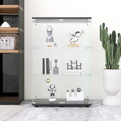 Black 3-Shelf Glass Display Cabinet, 49.3" x 31.7" x 14.3