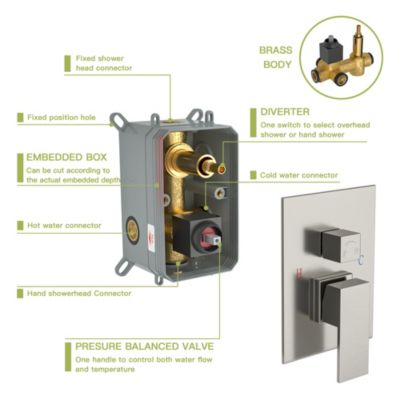 Ceiling Shower Set - 12 Inch Square Shower Set, Dual Shower Heads, Brushed Nickel