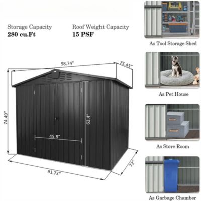 Black Metal Outdoor Storage Shed 8.2'X6.2' Lockable Cabinet