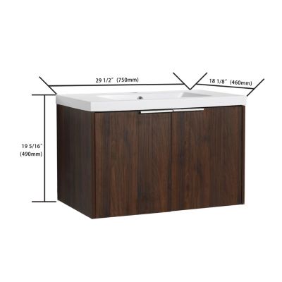 30" Modern Wall-Mount Soft-Close Doors Floating Vanity with Resin Sink