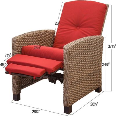 All-Weather Wicker Recliner with Red Cushion (1 Chair)