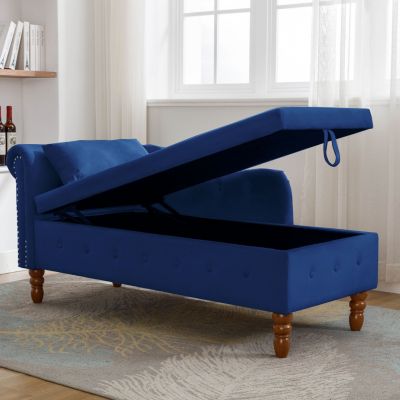  Modern Velvet Chaise Lounge with Storage & Pillow