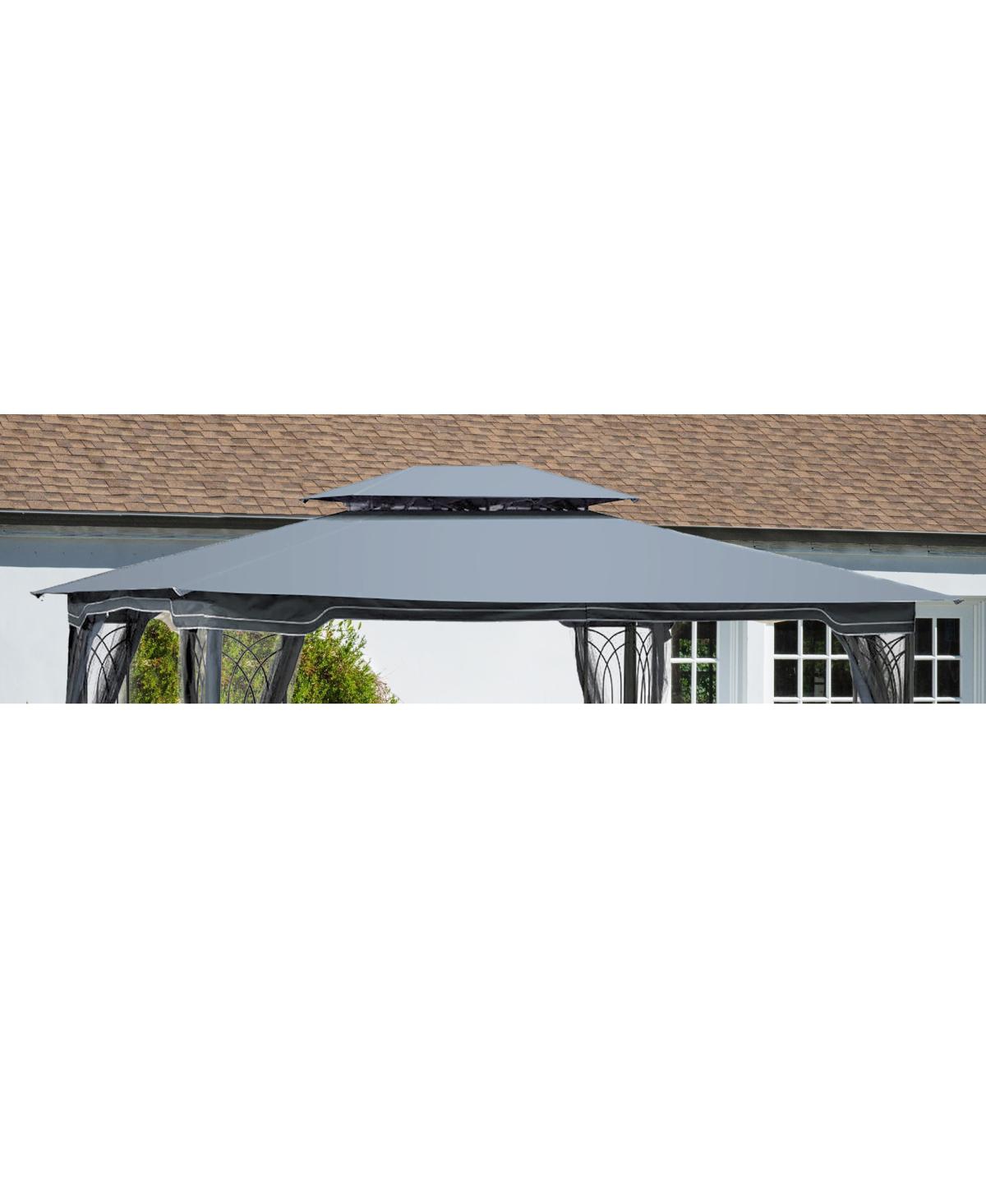 13 X 10FT Patio Double Roof Gazebo Replacement Canopy Top Fabric - Grey
