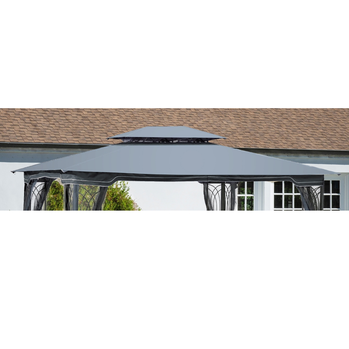 13 X 10FT Patio Double Roof Gazebo Replacement Canopy Top Fabric - Grey