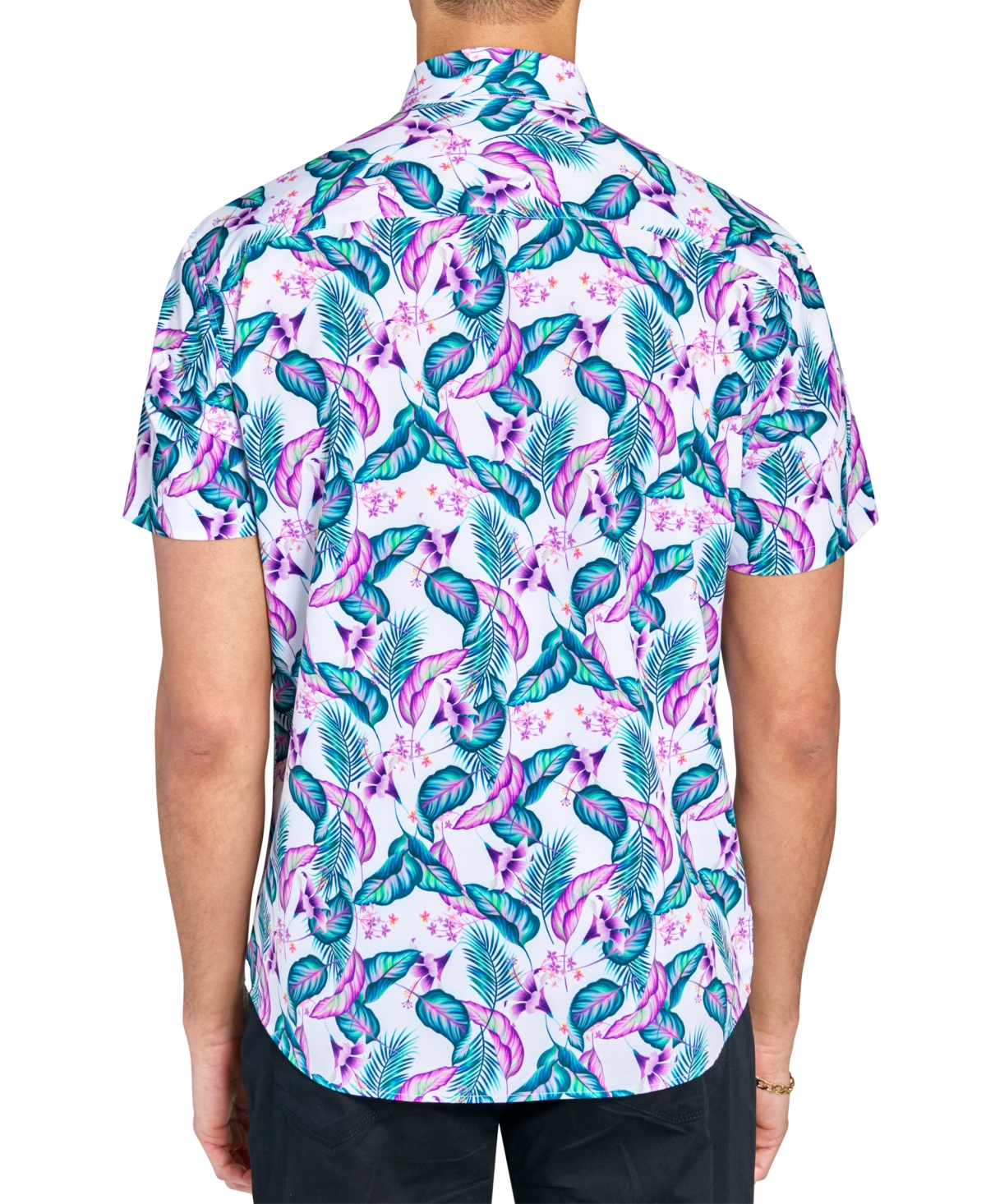Society of Threads Men's Regular Fit Non-Iron Performance Stretch Leaf Print Button-Down Shirt
