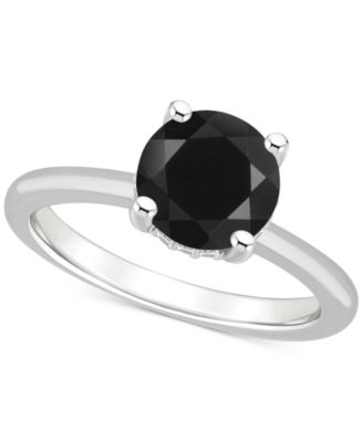 Onyx & Diamond Accent Side-Set Halo Solitaire Ring in Sterling Silver