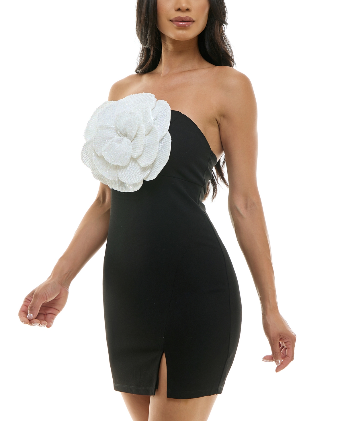 City Studios Juniors' Strapless Sequin-Rosette Bodycon Dress -ivory