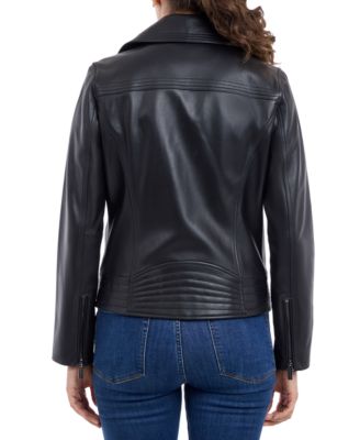 Michael Kors Women's Asymmetric Leather Moto Coat - Macy's