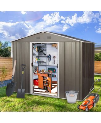 Streamdale 6FT X 8FT Outdoor Metal Storage Shed With Floor Base, Gray
