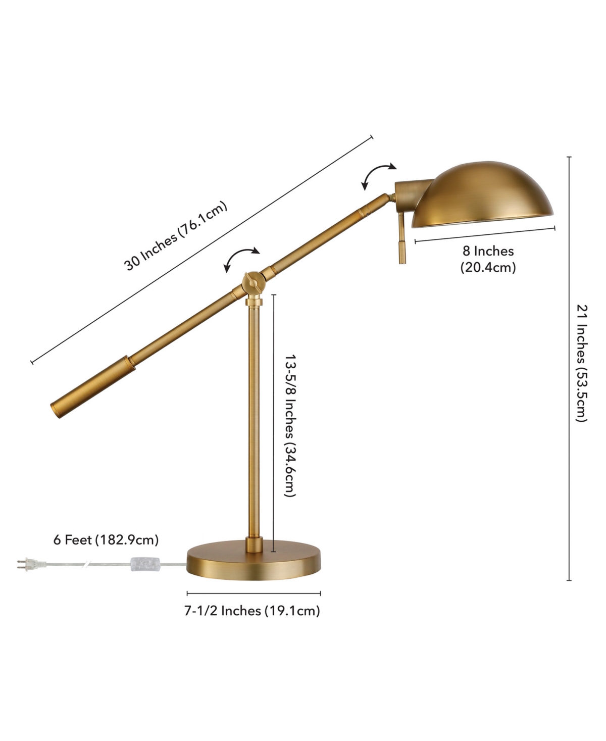 Hudson & Canal Dexter 23.25" Tall Boom Arm Table Lamp with Metal Shade