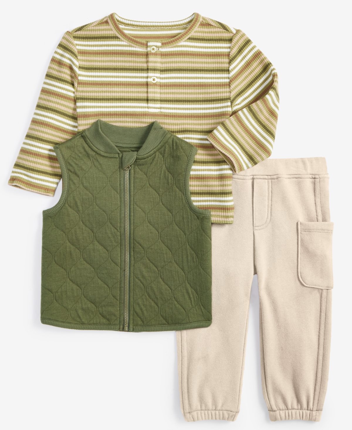 First Impression Baby Boy Quilted Vest, Shirt & Pants Set, Created for Macy's