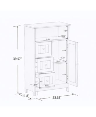 Bathroom Standing Storage Cabinet With 3 Drawers And 1 Door