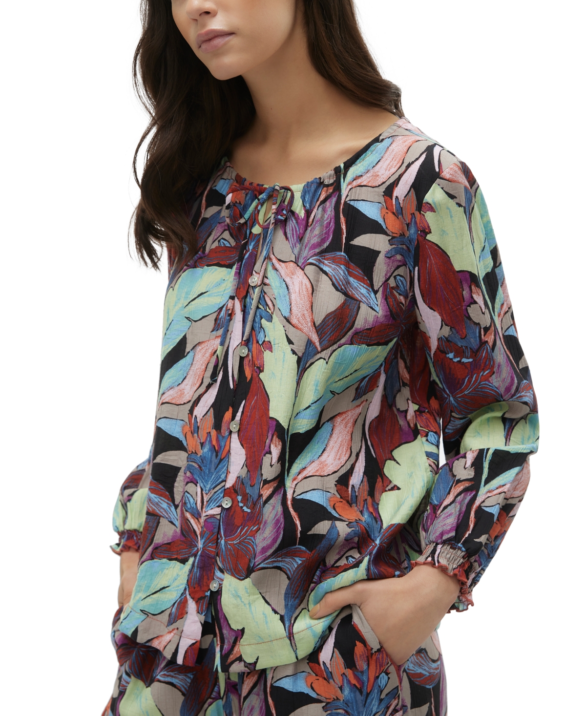 Vero Moda Women's Gaja Palma Printed Blouson Sleeve Top