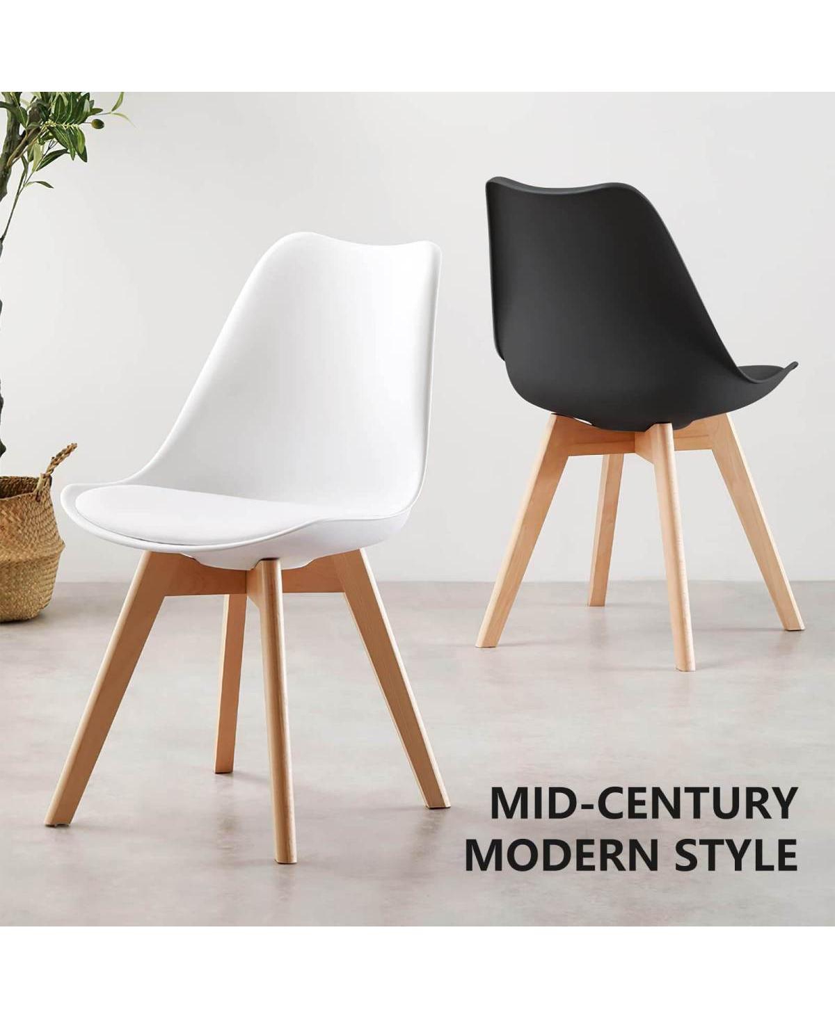 Streamdale Furniture Pu Leather Upholstered Dining Chairs With Wood Legs, Set Of 4 For Kitchen,- Black