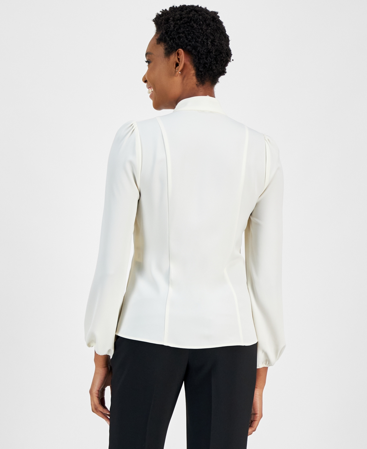 Anne Klein Women's Collarless Long-Sleeve Blouse