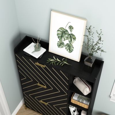 3-Drawer Wood Shoe Cabinet with Open Shelves