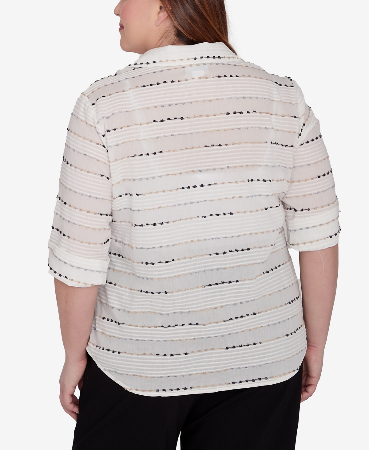 Alfred Dunner Plus Size Classic Biadere Button Front Top With Front Pockets