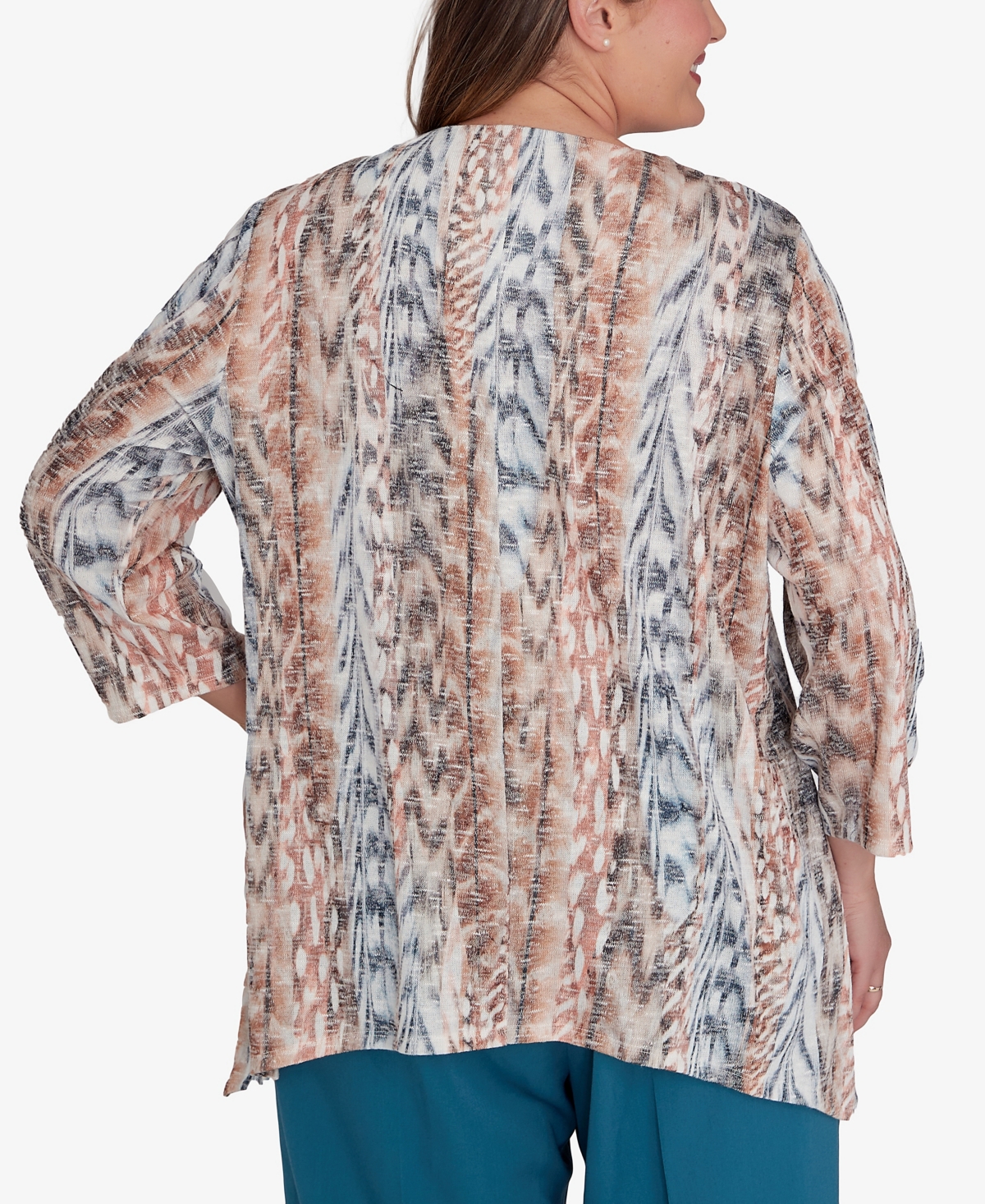 Alfred Dunner Plus Size Classic Vertical Animal Print Top With Necklace