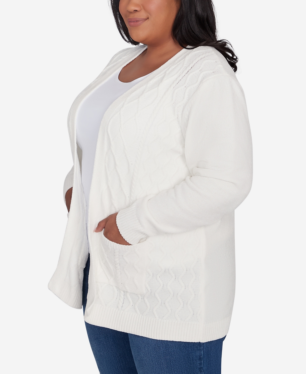 Alfred Dunner Plus Size Classic Chenille Cardigan With Pockets