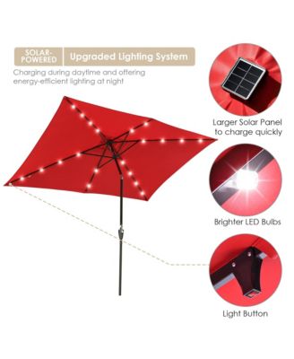 10x6.5FT Rectangle Outdoor Solar LED Patio Umbrella with Crank Tilt for Table Market Yard Deck Pool Party Red
