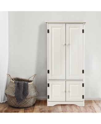 Accent Storage Cabinet Adjustable Shelves Antique 2 Door Floor Cabinet Cream
