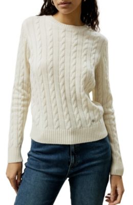 Women's Classic Cable Knit Sweater with Ribbed Edges